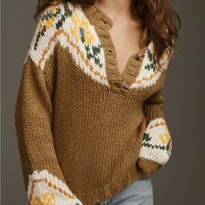 MOTHER Brown Sweater with White and Yellow Accents